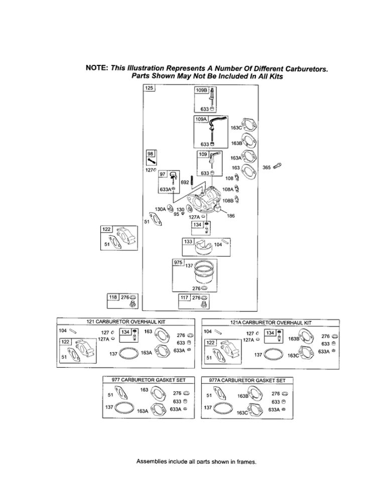 Carburetor/Overhaul Kit/Gasket Set Diagram and Parts List for 120400 0023-0242 Briggs and Stratton Engine